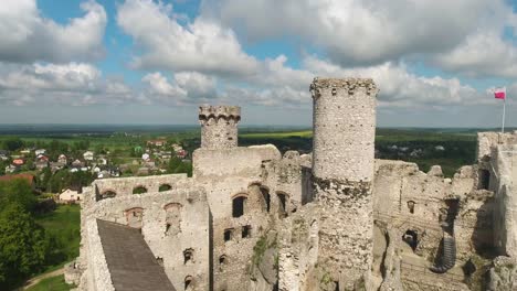 dynamic drone shot of medieval castel