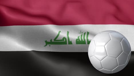 flag of iraq and soccer ball - iraq flag high detail - national flag iraq wave pattern loopable elements - fabric texture and endless loop - soccer ball and flag