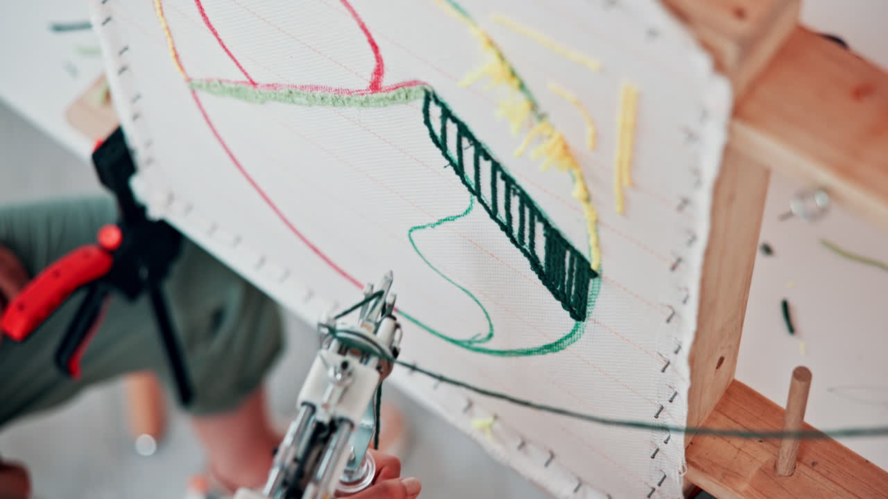 mujer trabajando en un proyecto de bordado automático