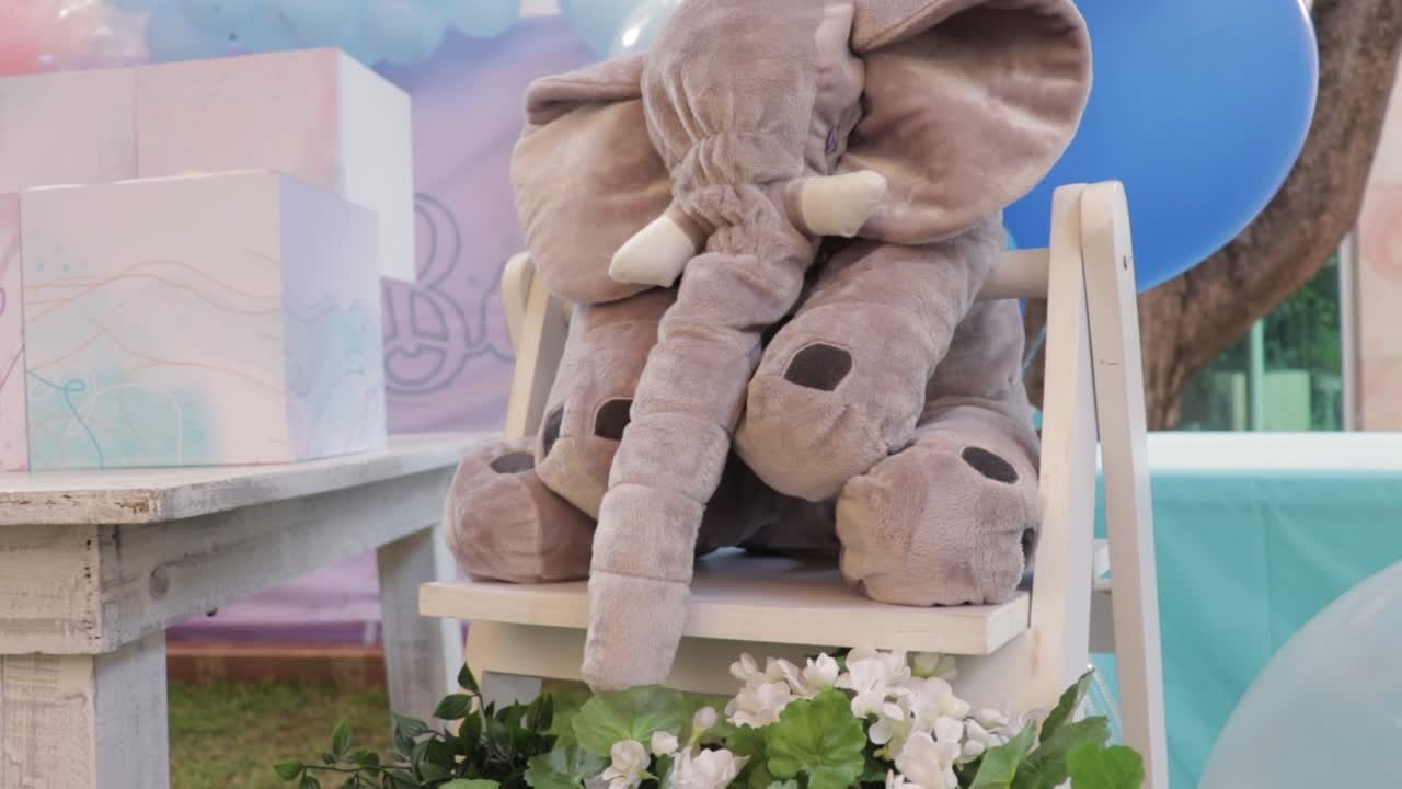 Lovely stuffed elephant used as outdoor decoration