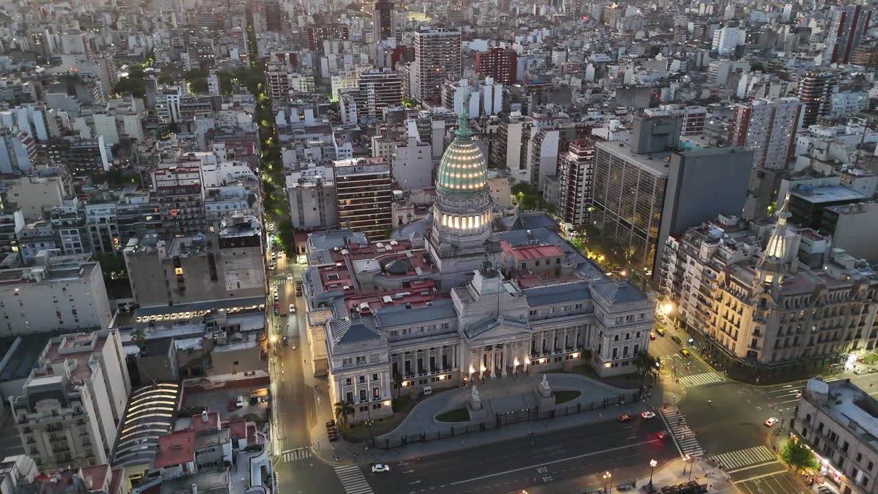 Aerial View of Palacio del Congreso in Buenos Aires at Night