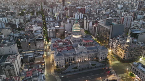 aerial view of palacio del congreso in buenos aires at night