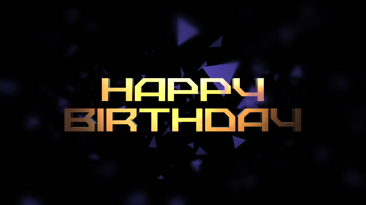 texto de dibujos animados de feliz cumpleaños con patrón de triángulos en degradado azul
