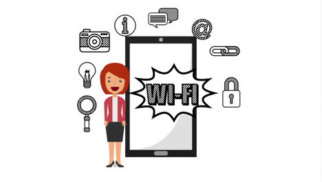 mujer de negocios con animación de tecnología de comercio electrónico