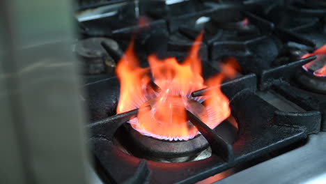 Feuer-Auf-Dem-Gasherd-In-Einer-Professionellen-Restaurantküche