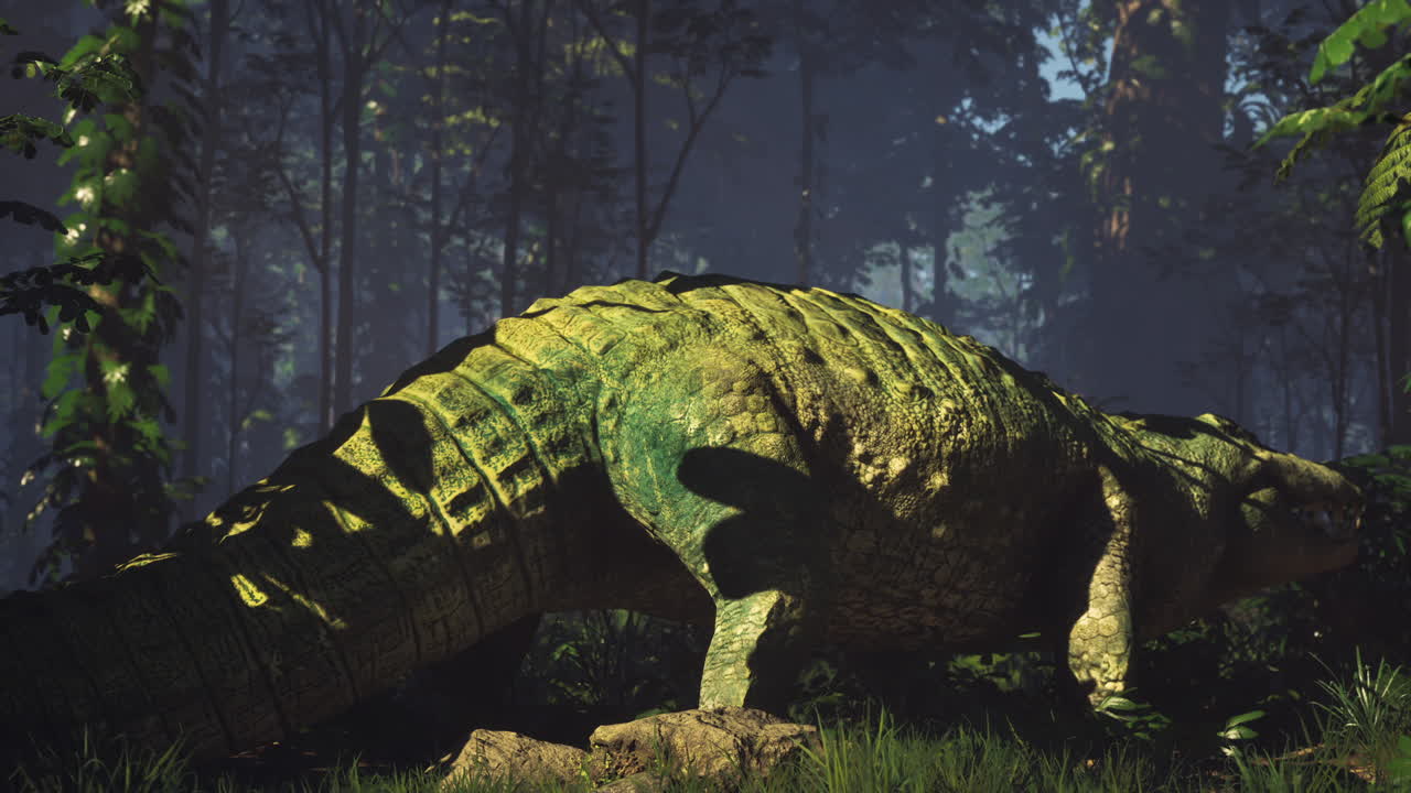 울창한 정글에서 선사시대의 악어