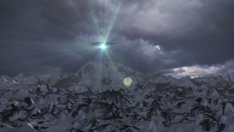 ufo over snowy mountains