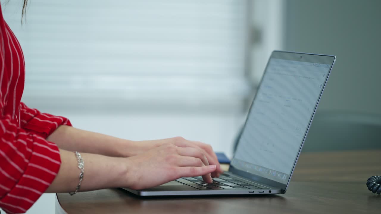 Pain in female's palm. Woman feeling pain in wrist after typing on laptop. Professional trauma.