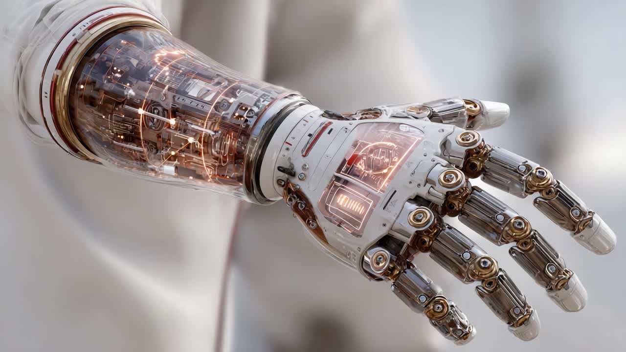 A Close-Up View of an Advanced Robotic Hand Showcasing Intricate Wiring and Mechanisms, Highlighting Cutting-Edge Technology and Innovation in Robotics Design