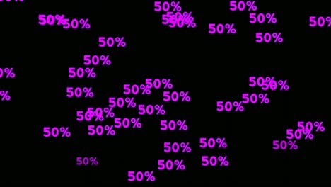 Número-De-Neón-50-Por-Ciento-Símbolo-De-Signo-Animación-Moderna-Sobre-Fondo-Negro,-Brillante-Y-Brillante-Para-El-Concepto-De-Negocio-De-Elementos-De-Vídeo