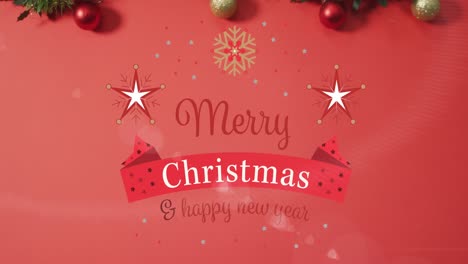 animation of merry christmas text over christmas decorations