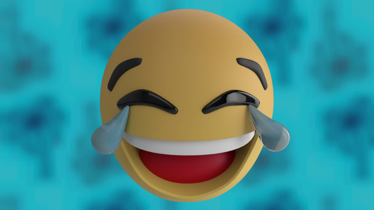 animación digital de emojis de rostro cambiante contra un diseño abstracto en fondo azul