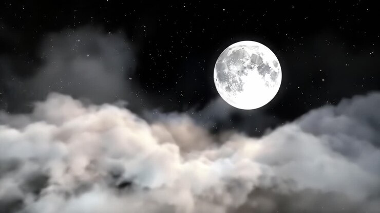Céu Noturno com Lua Cheia e Nuvens