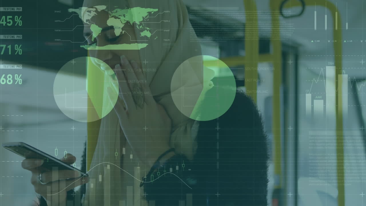 animación de estadísticas y procesamiento de datos sobre mujeres con hijab usando teléfonos inteligentes