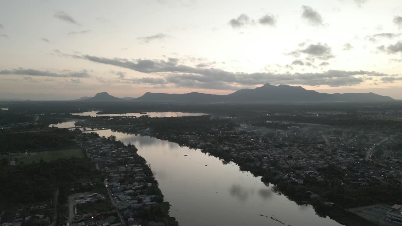 Beautiful Aerial Drone View,Evening Summer Time Sunset At Satok Bridge,Kuching,Sarawak #kuching