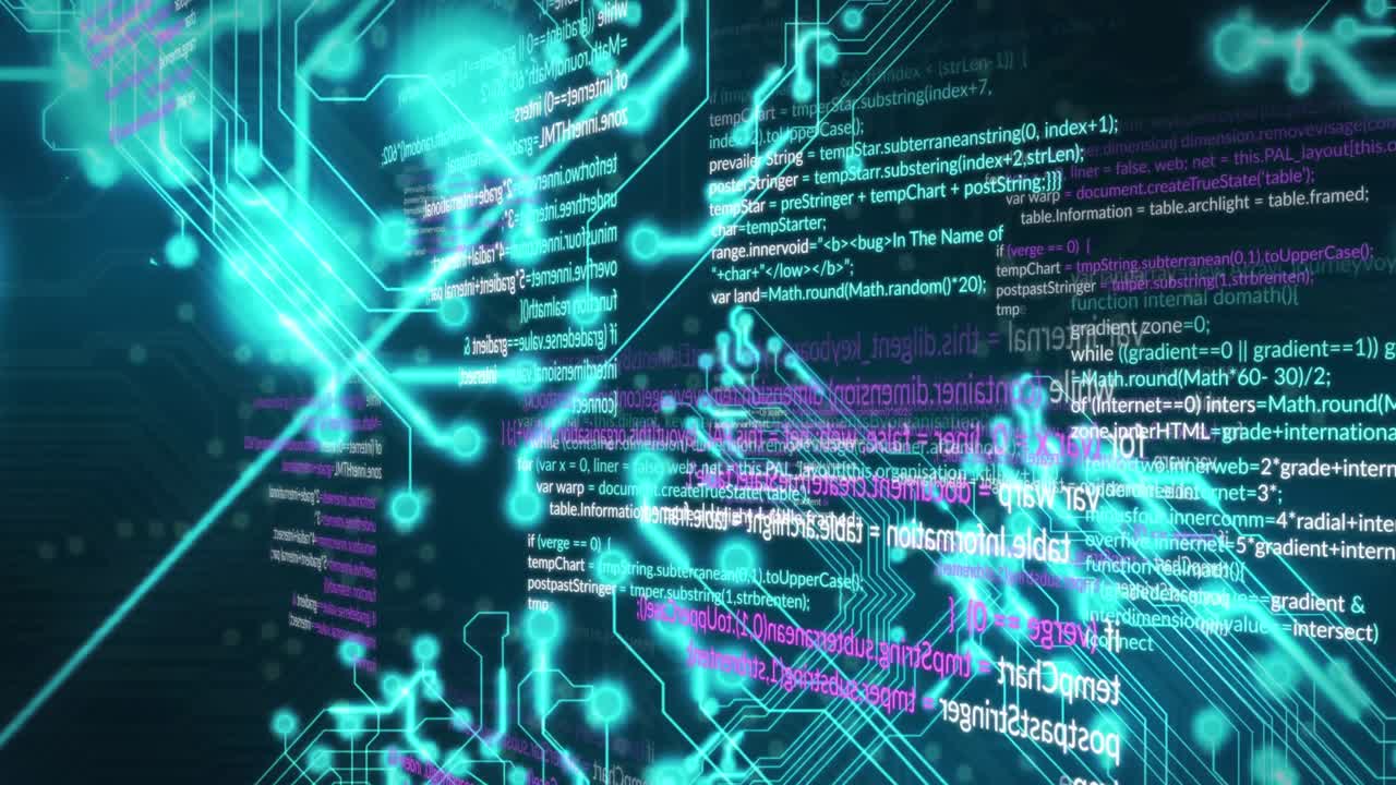 Animation of data processing on black background