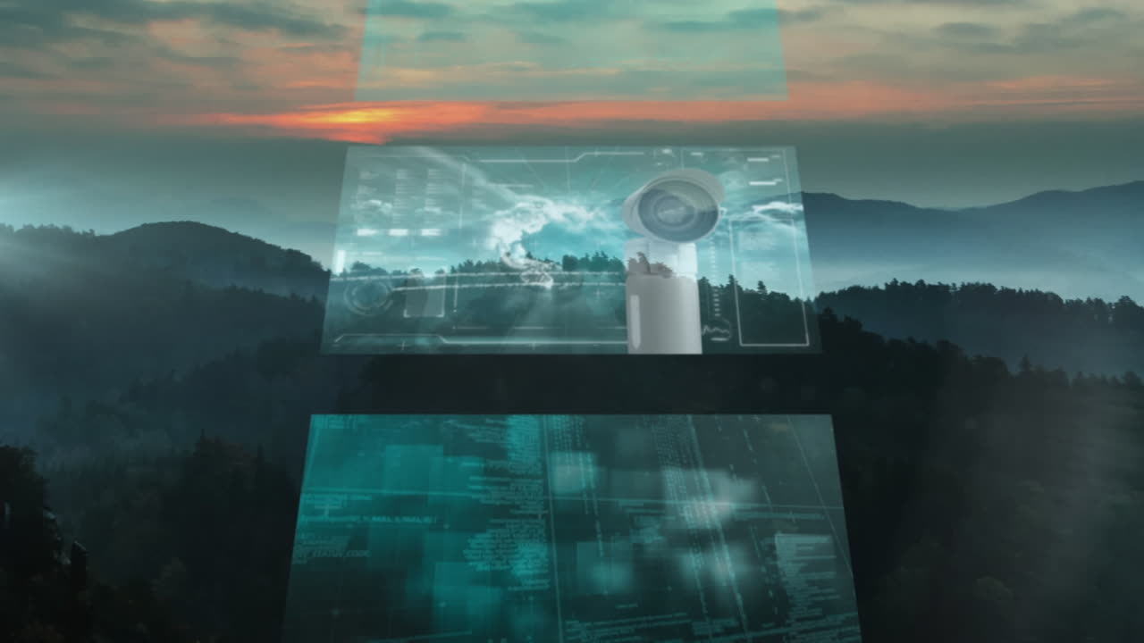 animación de pantallas con procesamiento de datos sobre el paisaje