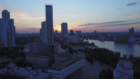 city skyline at sunset