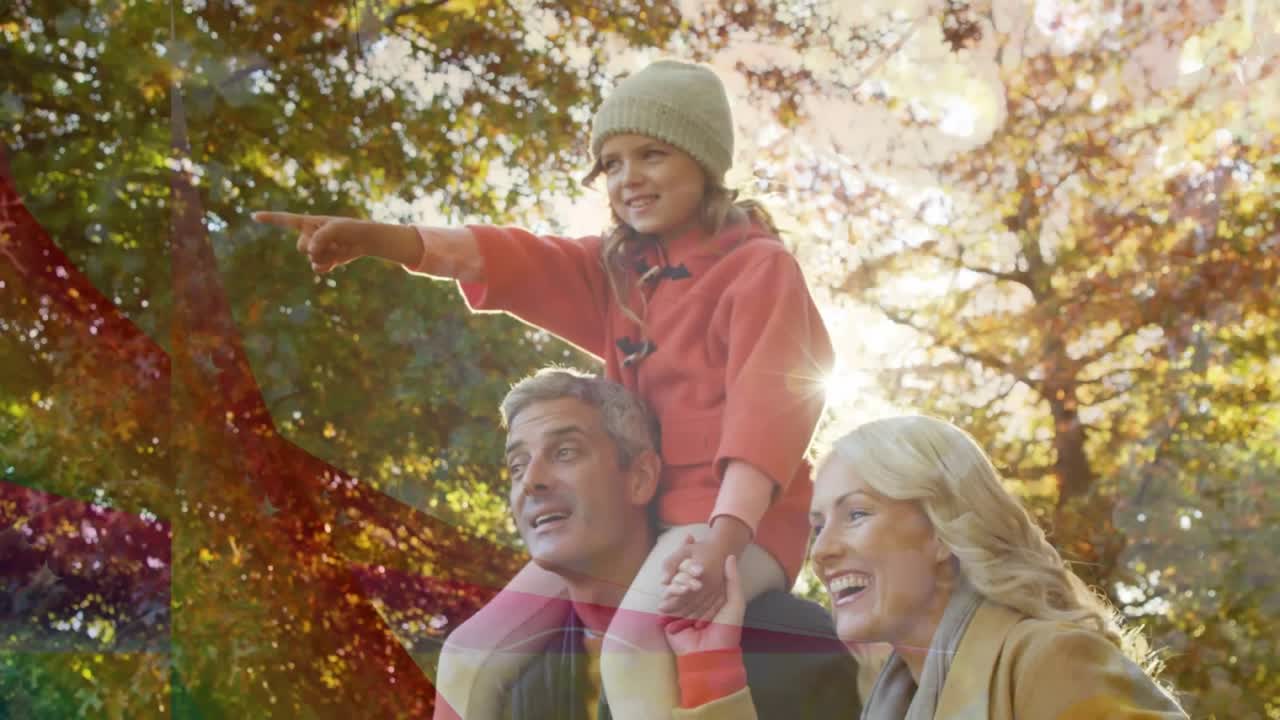 Animazione di forme su una famiglia caucasica in un parco.