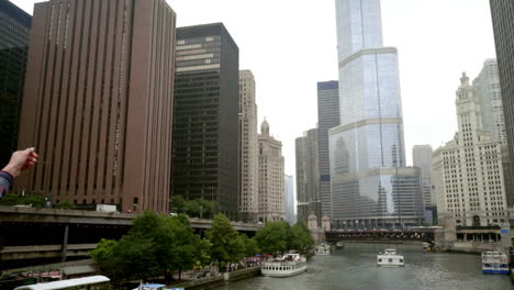 beautiful woman showing modern city buildings. girl showing city skylines