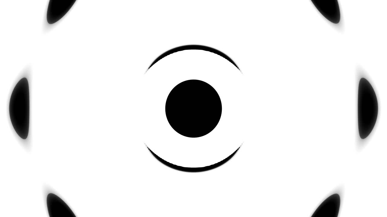 Abstract Circle Pulsing and Creating Black Waves Above and Sideways. Hypnotic Psychedelic Clip on White Background