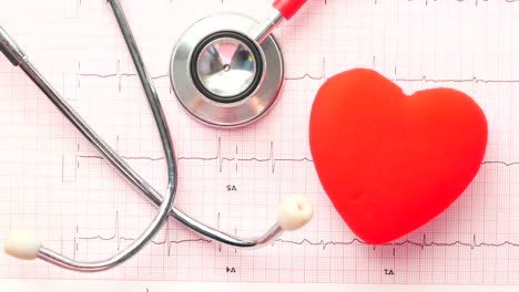 medical equipment and ekg chart with red heart