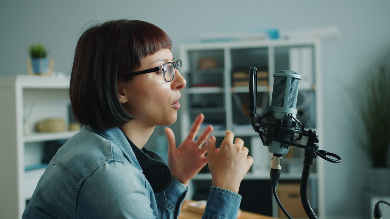 Woman Recording Podcast Episode