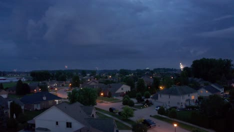 drone shot of fireworks on 4th of july in the suburbs