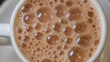 close-up of foamy coffee in a cup