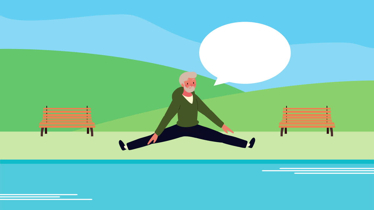 운동 애니메이션을 연습하는 노인