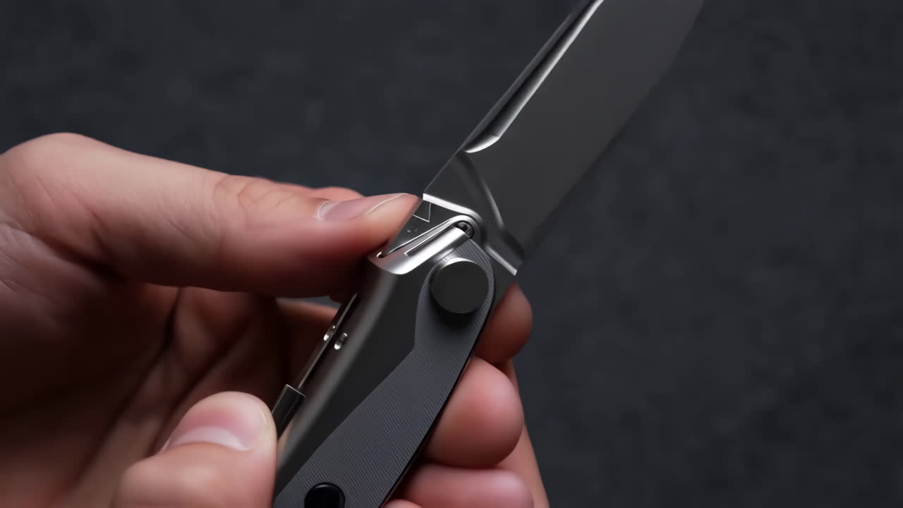 Hand operating a folding knife