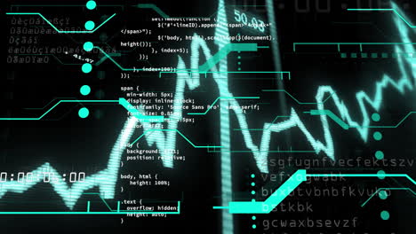 animation of data processing over blue shapes on black background