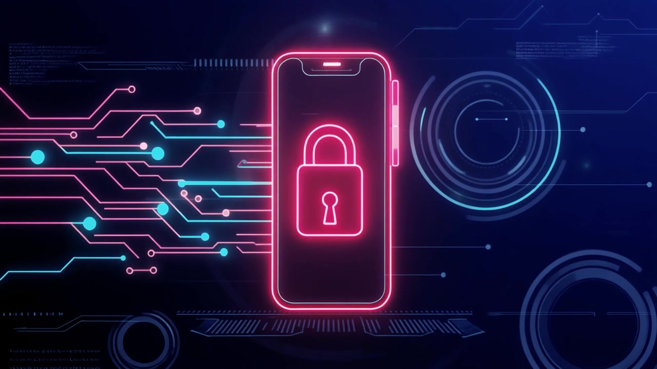 Animated Smartphone with Glowing Padlock for Digital Security