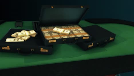 money in briefcases on a green table