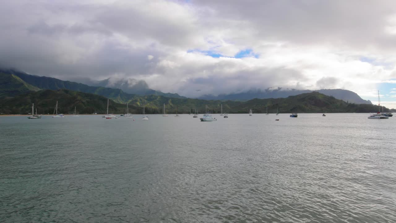 Boats at Hanalei Bay in Kauai Hawaii