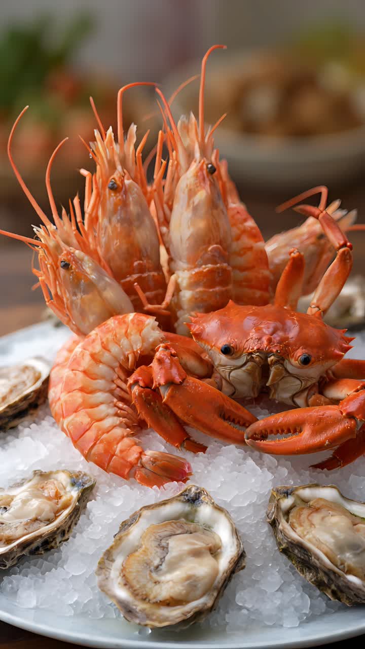 Delicious Seafood on Blurred Background 4K
