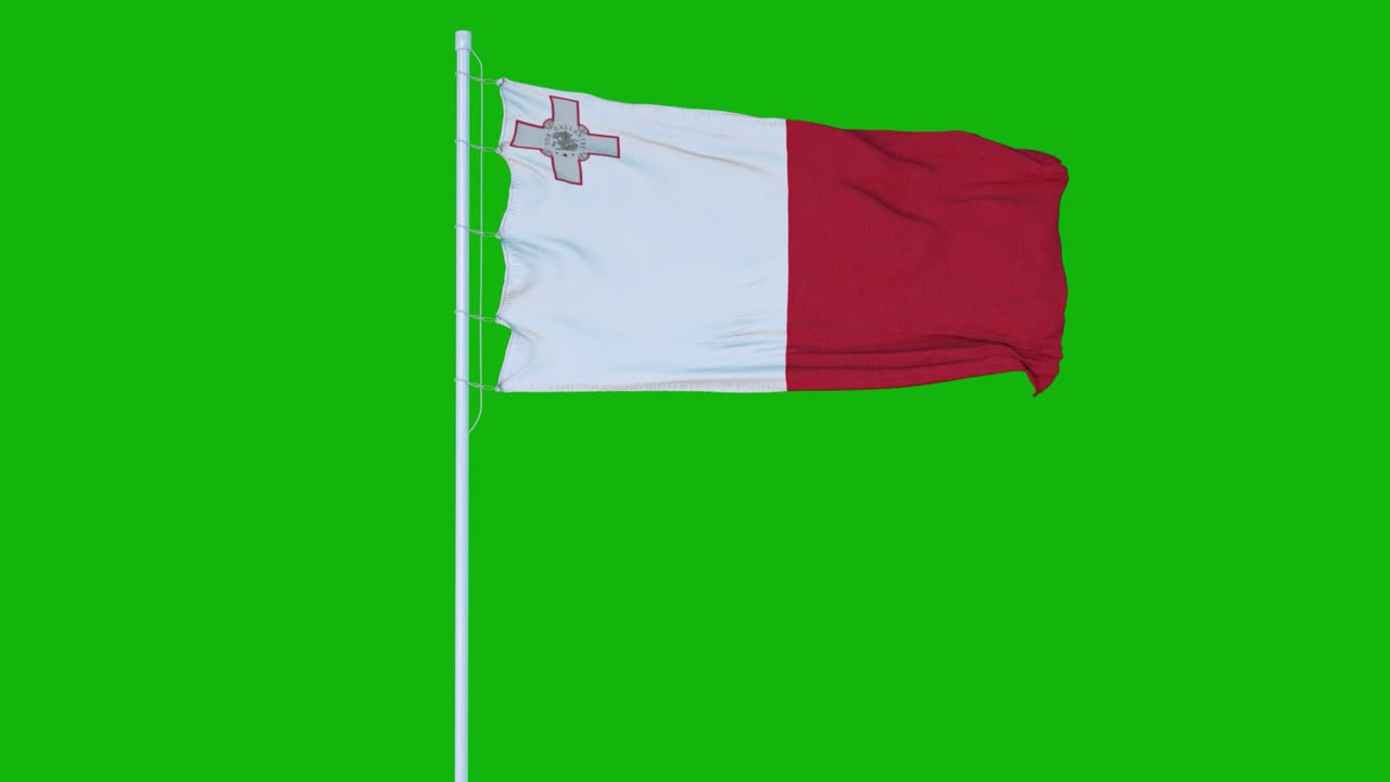 bandera de malta ondeando en el viento en pantalla verde o fondo de tecla de croma