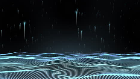 Animation-of-glowing-blue-mesh-of-connections-waving-on-black-background