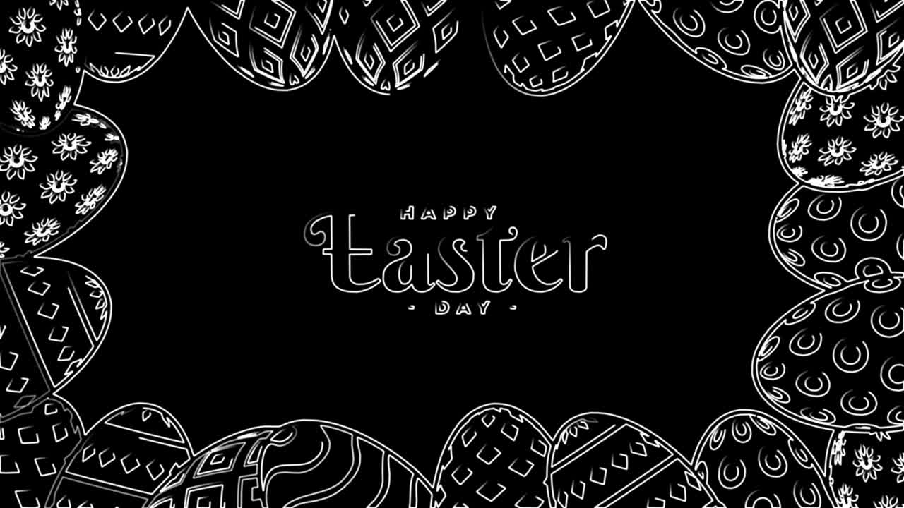 feliz pascua animación sin costuras con líneas de neón. video animación 4k de brillo de neón abstracción vacaciones de pascua en fondo negro.