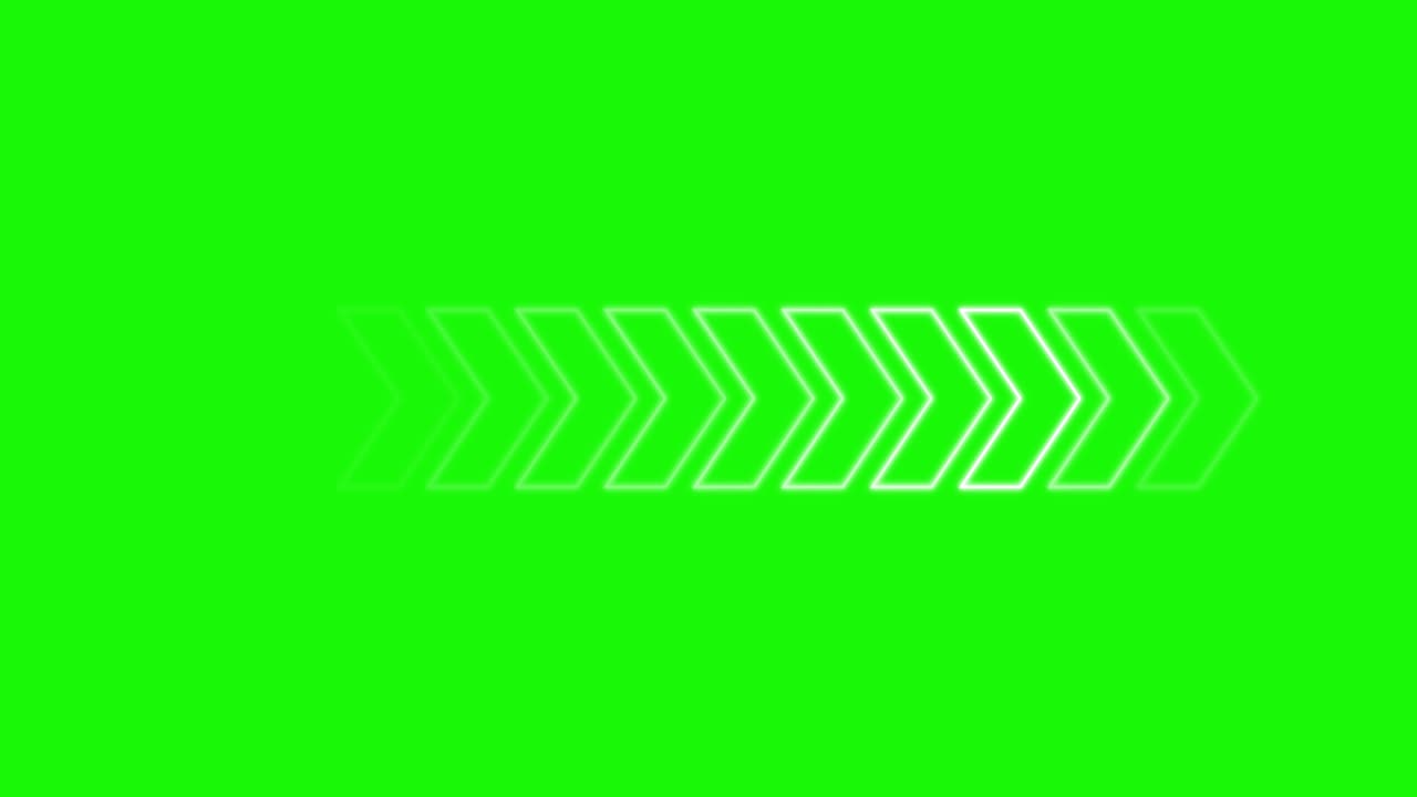 Outlined white arrow glides smoothly rightward across vivid green backdrop, fading as it progresses