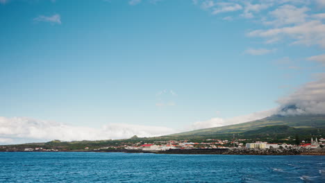 Approaching-to-Pico-island-by-boat-in-the-Azores,-Portugal
