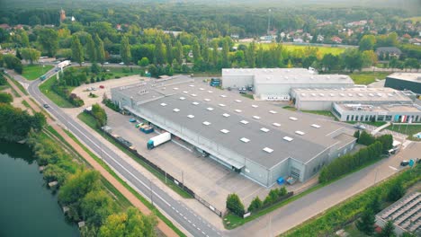 warehouse storages or industrial factory or logistics center from above