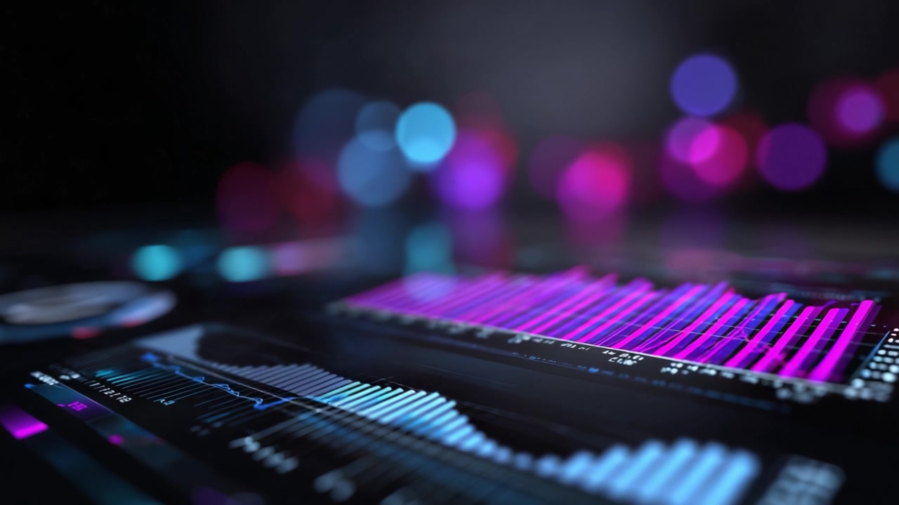 Dynamic Data Visualization with Colorful Graphs and Charts in a Futuristic Interface Displaying Trends, Metrics, and Insights for Analytical Purposes
