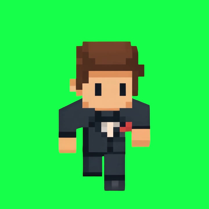 Personaje de Pixel Art con Traje Corriendo en Pantalla Verde