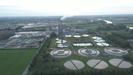 High-aerial-overview-of-water-treatment-plant-in-an-industrial-area