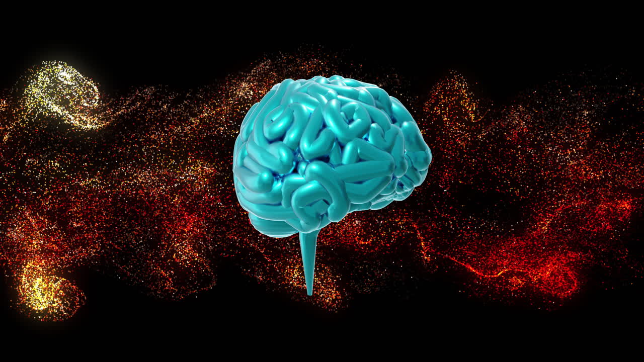 Animation of digital brain spinning over yellow and orange spots
