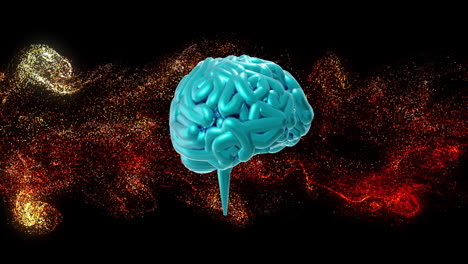 animation of digital brain spinning over yellow and orange spots
