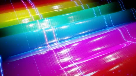 abstract 3d surface with beautiful waves, luminous sparkles and bright color gradient, colors of rainbow. waves run on very shiny, glossy surface with glow glitter and glow lines. 4k looped animation