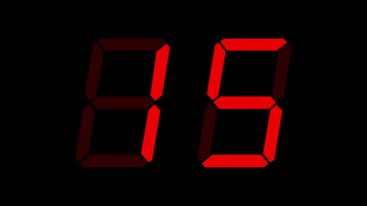 Red digital clockface with 2 digits. 30 second digital countdown timer. Clean red digits on black. Retro digital alarm clock animation element, clean digital clock over black