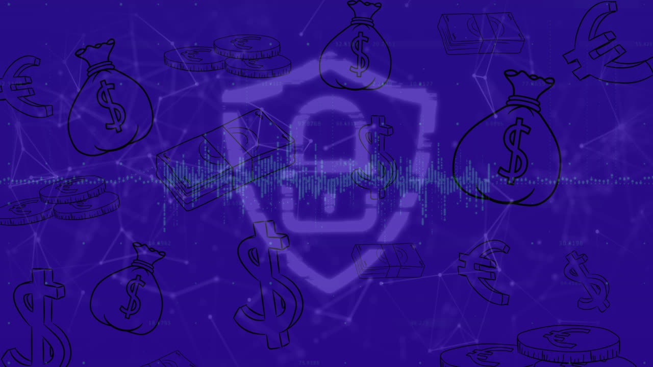 animación de la red de conexiones con iconos sobre fondo azul